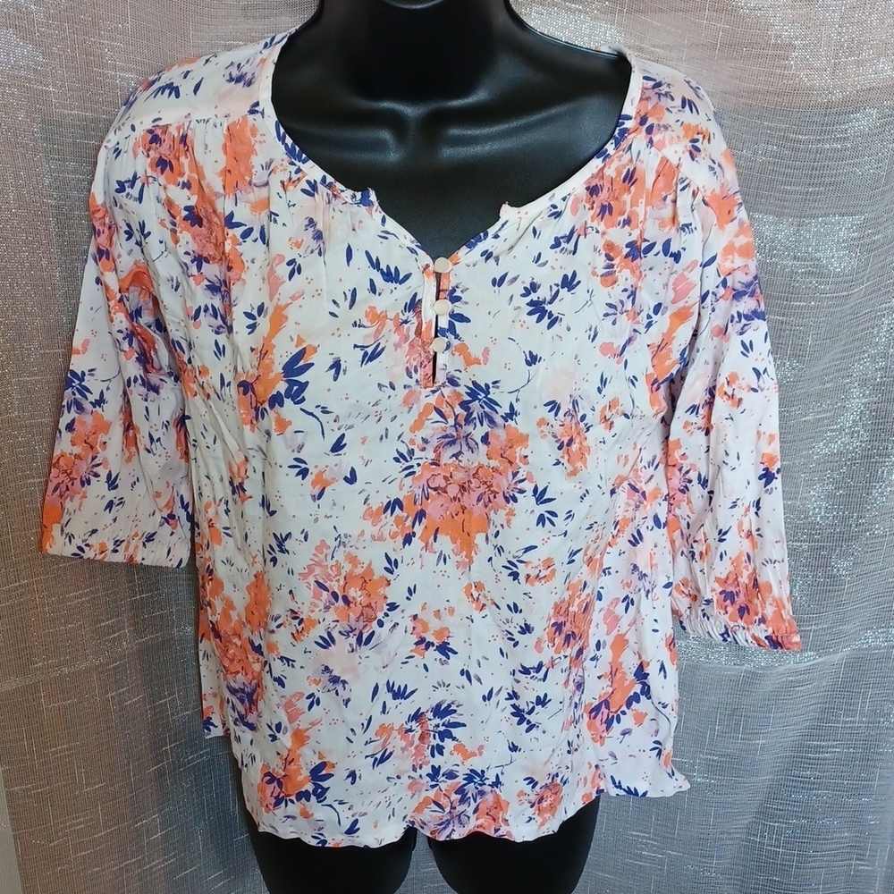 Old Navy Floral tunic, cream, orange, blue pink